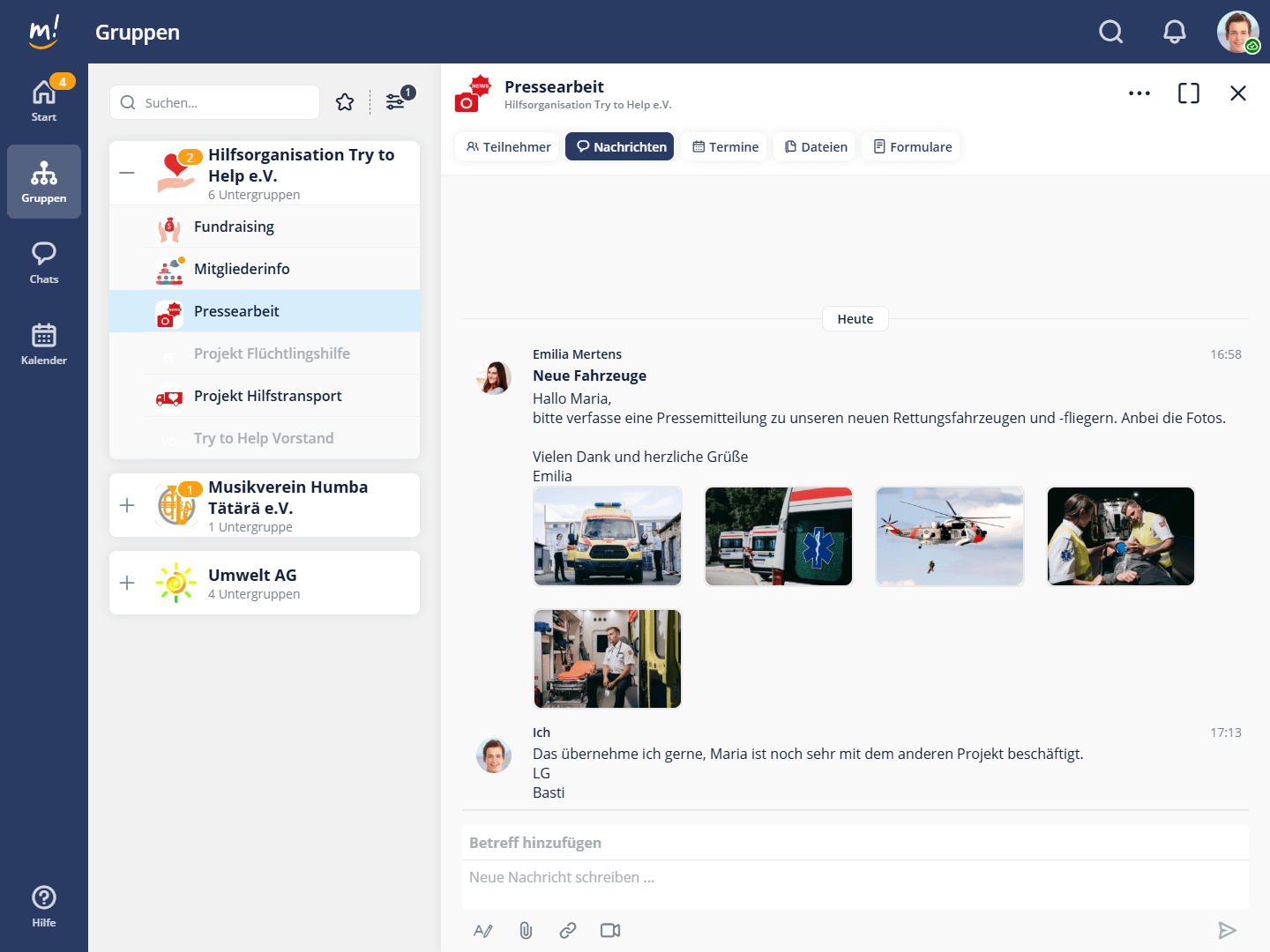 mantau Nachrichten, Chat, Gruppenchat, Newsletter