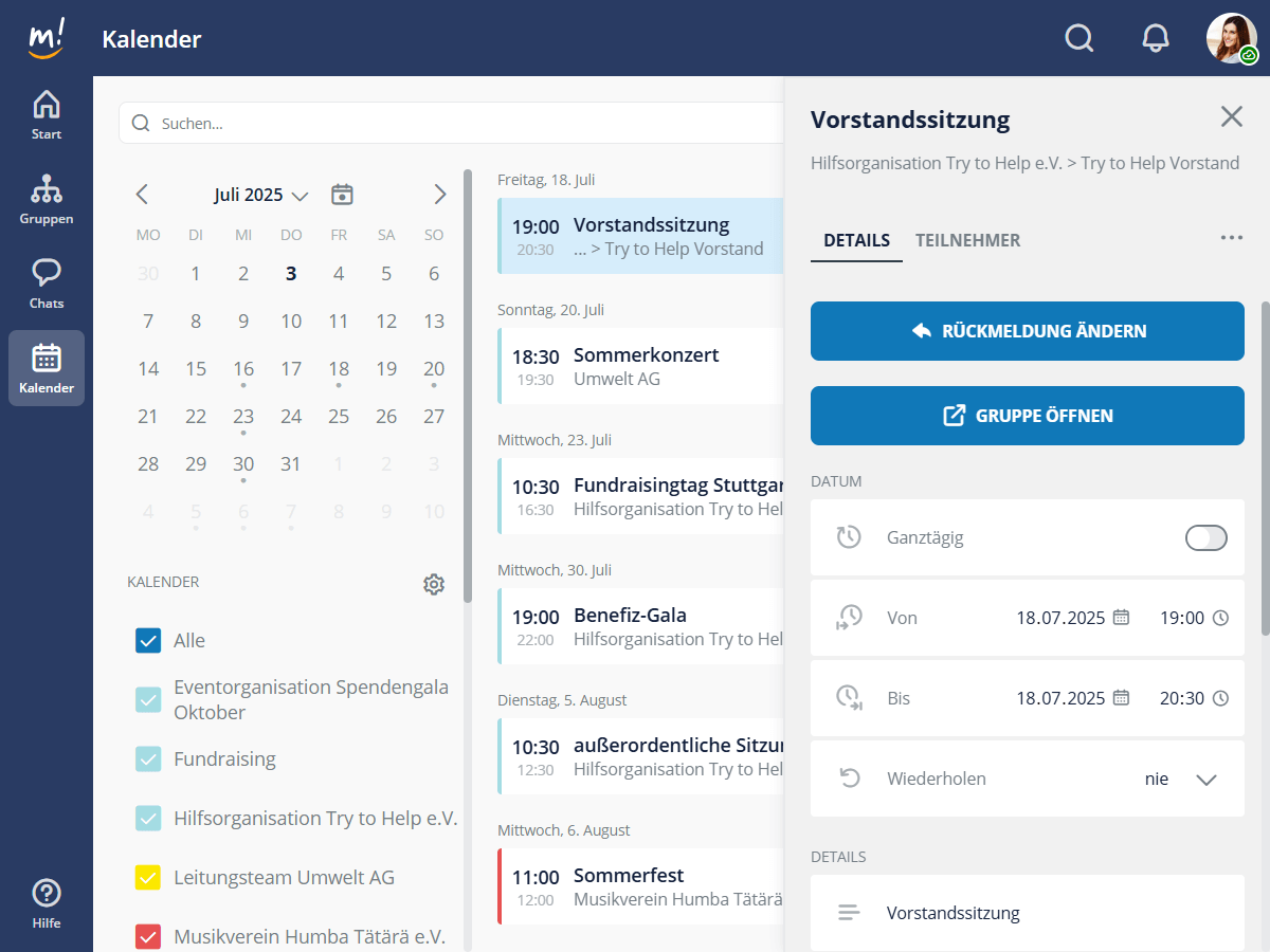 mantau ist Terminkalender für die Gruppe sowie persönlicher Terminplaner mantau Terminkalender