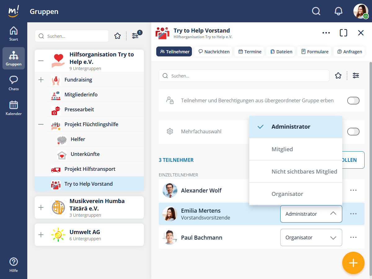 Teilnehmer in mantau Gruppen mit Rollen und Rechten einbinden mantau Teilnehmer mit Rollen und Rechte